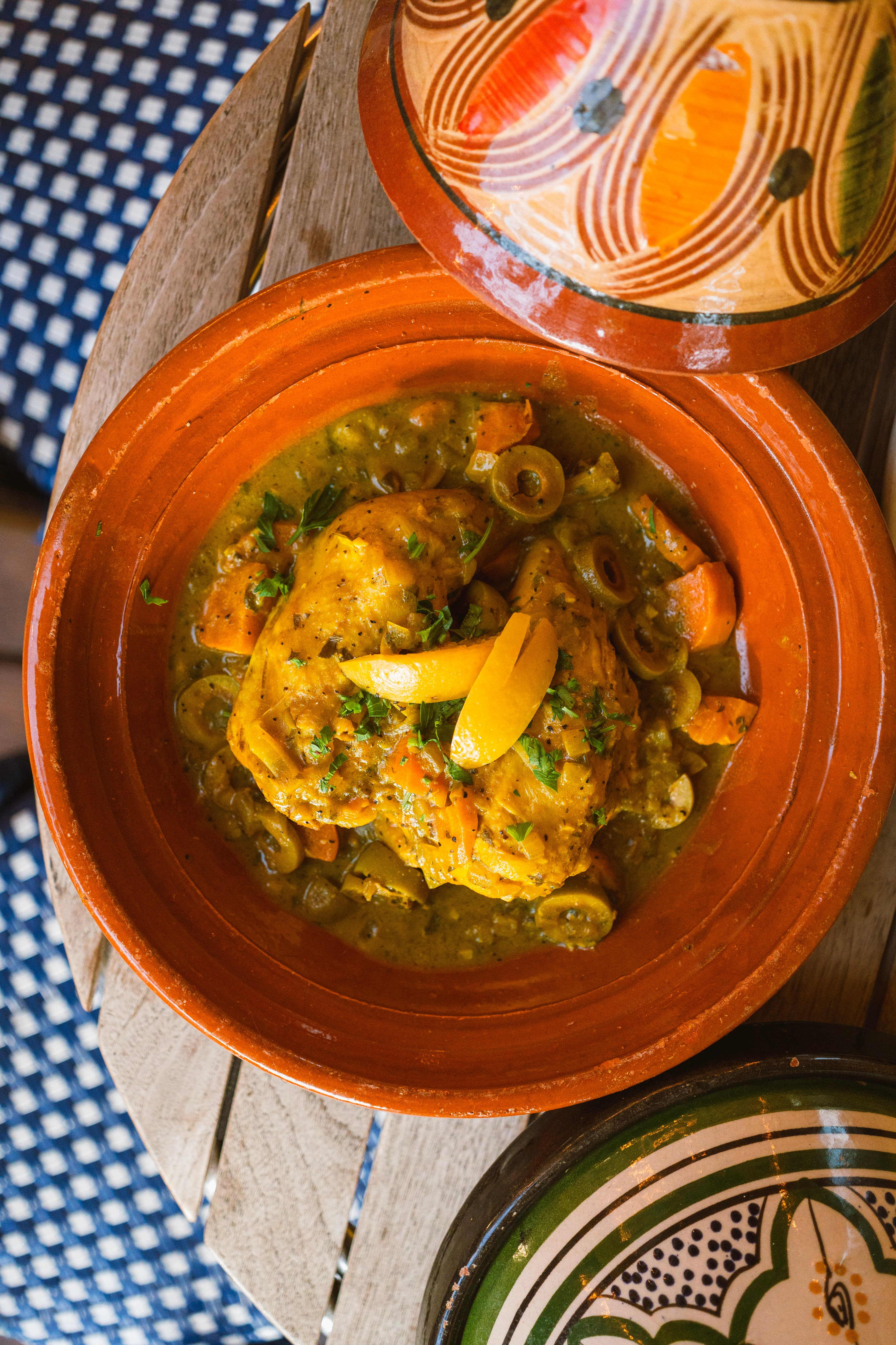 Chicken tagine with olives, carrots and preserved lemon